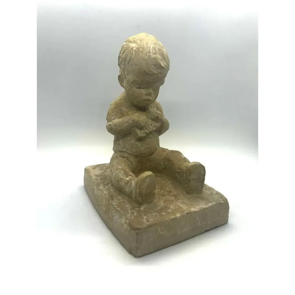 Vintage Royal Haeger Pottery Little Boy With Car Figure Statue Small Child 6.5in